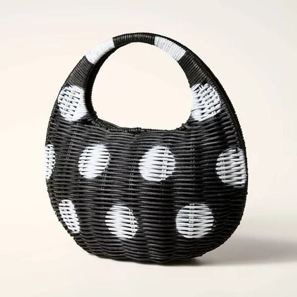 Kate Spade x Target Polka Dot Wicker Crescent Bag Black/White - Picture 1 of 5